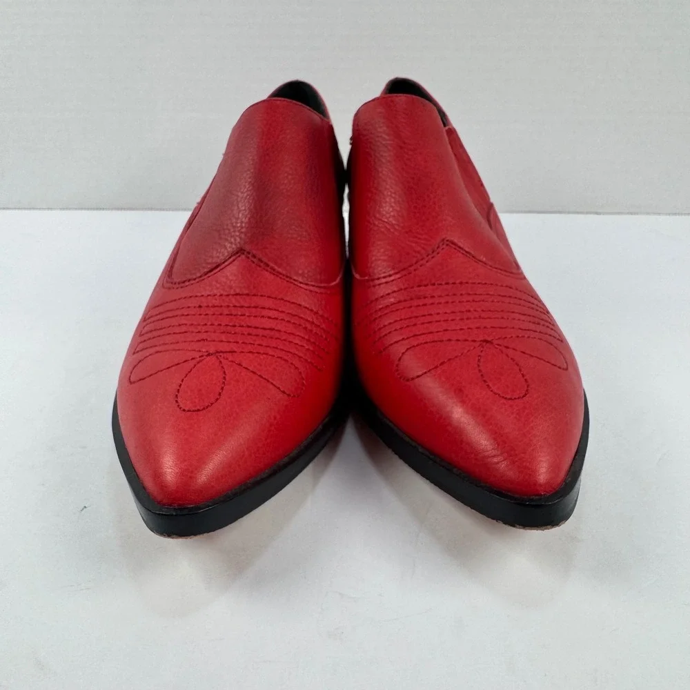Rebecca Minkoff Red Leather Western Pointed‎ Toe Block Heel Booties Womens 6.5M